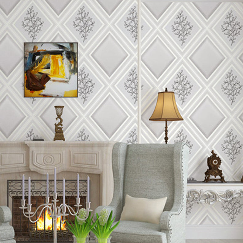 Botanical Rhombus Patterned Wallpaper Roll Modern Flock Wall Decor for Living Room Grey Clearhalo 'Modern wall decor' 'Modern' 'Wallpaper' Wall Decor' 1424528