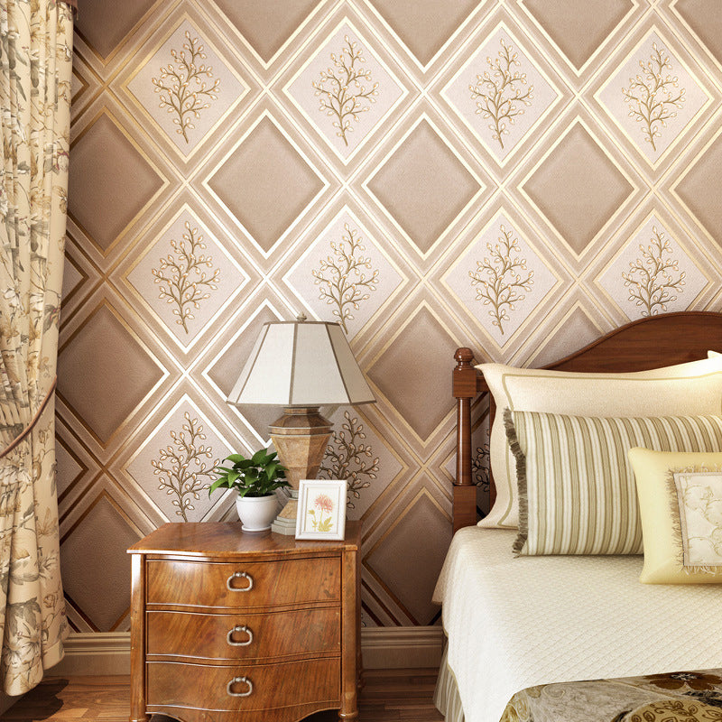 Botanical Rhombus Patterned Wallpaper Roll Modern Flock Wall Decor for Living Room Clearhalo 'Modern wall decor' 'Modern' 'Wallpaper' Wall Decor' 1424533