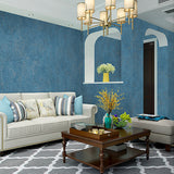 Minimalistic Plain Wallpaper Roll Blue Waterproofing Wall Covering for Living Room Blue