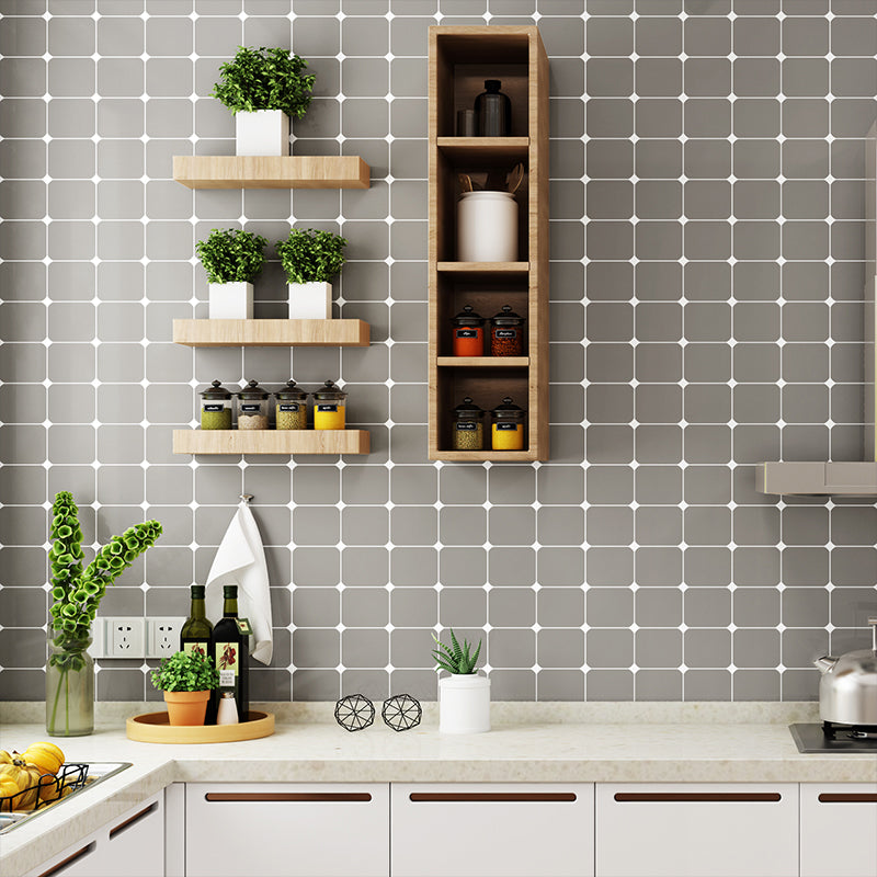Peel and Stick Grid Wallpaper Modern Removable Kitchen Wall Covering, 43.1-sq ft Grey Clearhalo 'Modern wall decor' 'Modern' 'Wallpaper' Wall Decor' 1424631
