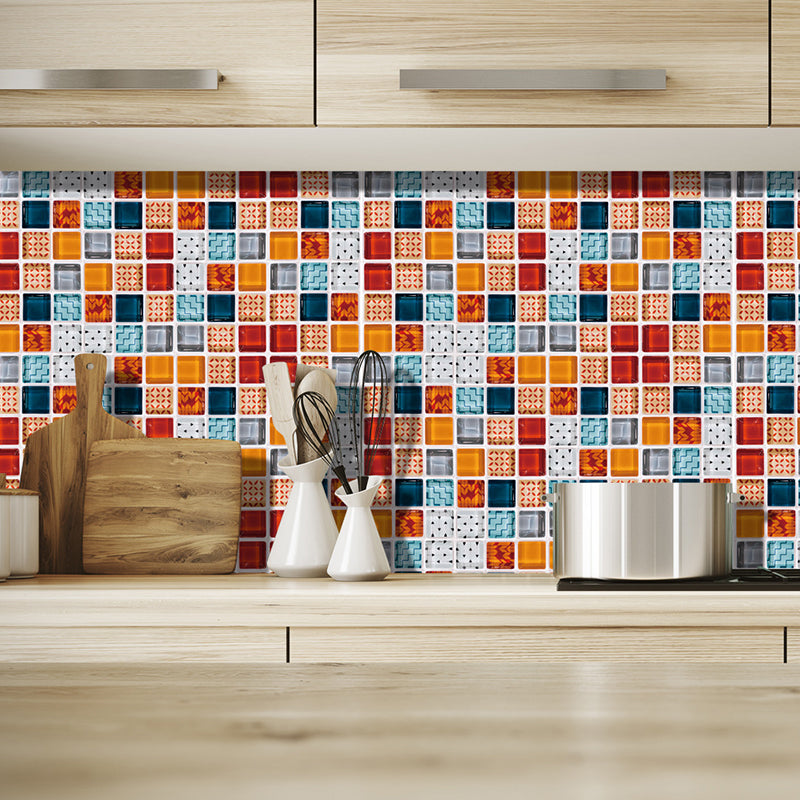 Bohemia Mosaics Tile Wallpaper Panels Multicolored Self Adhesive Wall Art for Kitchen Orange Red Clearhalo 'Wall Decor' 'Wallpaper' 1424718_21fcaefd-3600-414f-950f-81786725bd8c