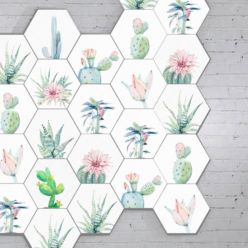 Nordic Potted Plant Wallpaper Panels for Living Room 5-sq ft Stick On Wall Art in Pink-Green Clearhalo 'Country wall decor' 'Rustic' 'Wallpaper' Wall Decor' 1424836