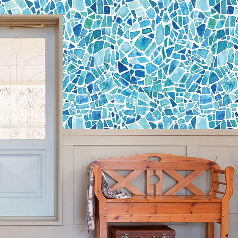 Boho Pebble Tile Mosaics Wallpaper Panel Blue Peel and Stick Wall Covering for Bathroom Blue Clearhalo 'Wall Decor' 'Wallpaper' 1424868