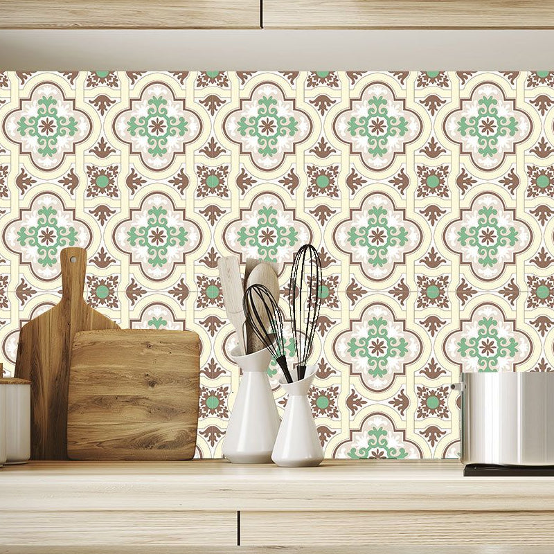 Bohemia Quatrefoil Wallpaper Panel for Bathroom 8' x 8" Wall Art in Green-White, Peel and Stick Green-White Clearhalo 'Wall Decor' 'Wallpaper' 1424876
