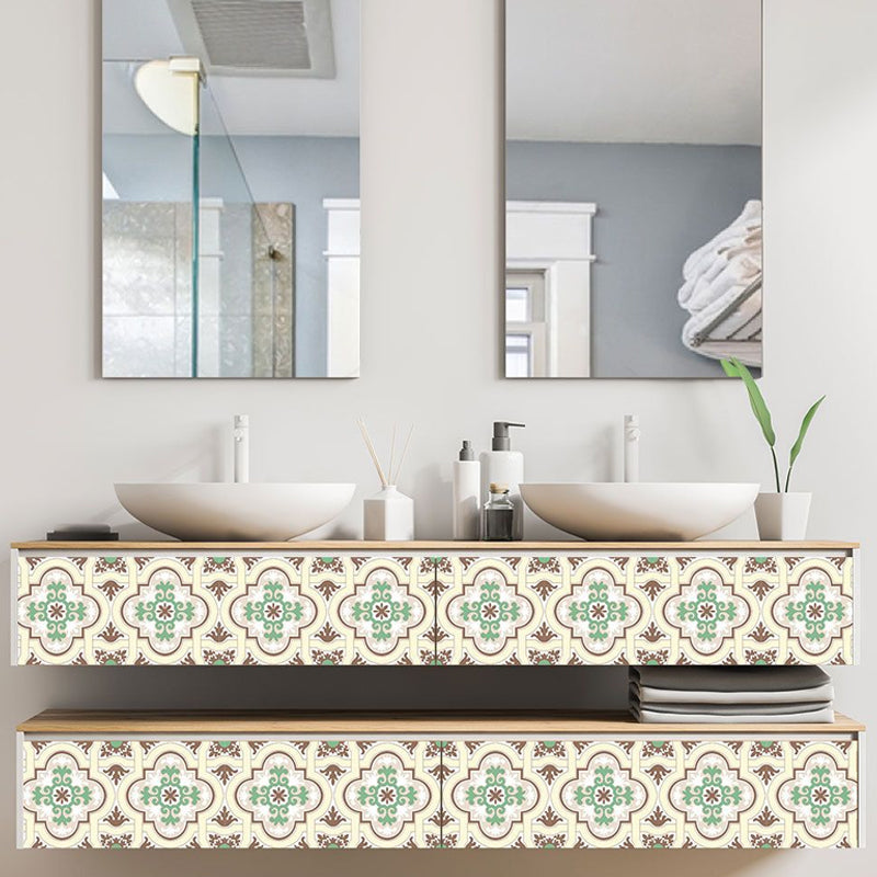 Bohemia Quatrefoil Wallpaper Panel for Bathroom 8' x 8" Wall Art in Green-White, Peel and Stick Clearhalo 'Wall Decor' 'Wallpaper' 1424878