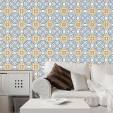 Orange-Blue Boho Wallpaper Panel 4.3-sq ft Flower Peel and Paste Wall Covering for Bath Clearhalo 'Wall Decor' 'Wallpaper' 1424885
