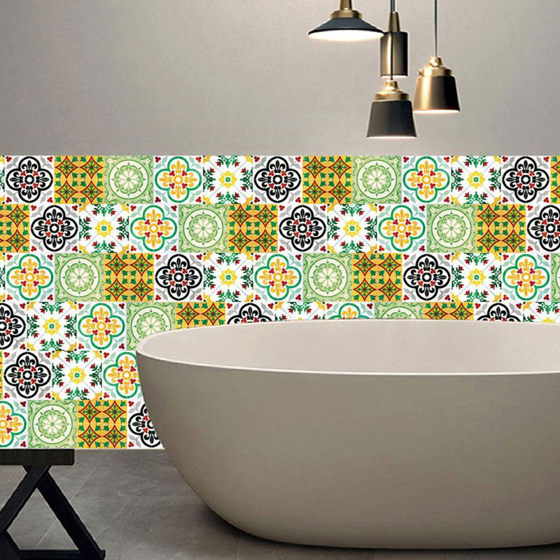 Self Sticking Floral Wallpaper Panel Set Bohemian PVC Wall Decor for Living Room, Yellow-Green Clearhalo 'Wall Decor' 'Wallpaper' 1424889