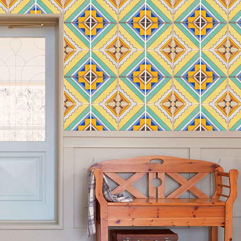 Yellow-Blue Trellis Wallpaper Panel Geometric Boho Peel and Stick Wall Covering for Kitchen Yellow-Blue Clearhalo 'Wall Decor' 'Wallpaper' 1424900