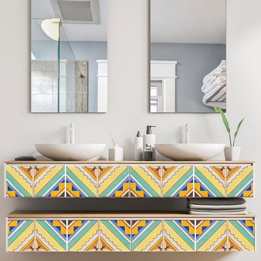 Yellow-Blue Trellis Wallpaper Panel Geometric Boho Peel and Stick Wall Covering for Kitchen Clearhalo 'Wall Decor' 'Wallpaper' 1424901