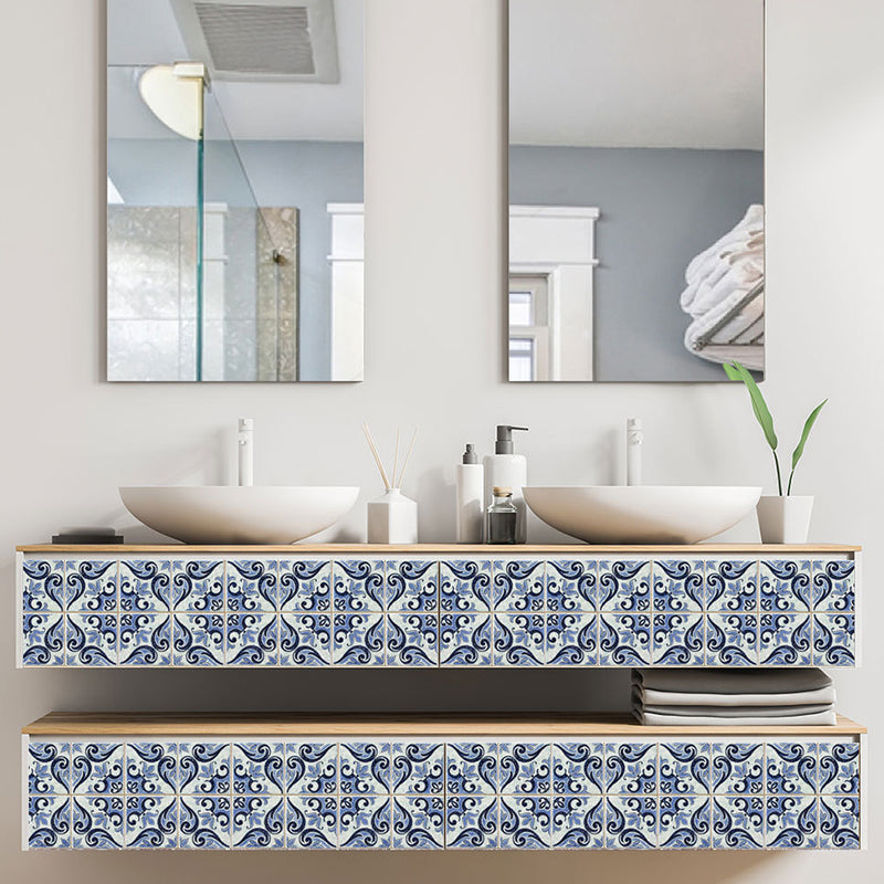 Smooth Blue Wallpaper Panel Bohemian Scroll Flowers Adhesive Wall Decor, 8' L x 8" W Clearhalo 'Wall Decor' 'Wallpaper' 1424905