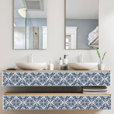 Smooth Blue Wallpaper Panel Bohemian Scroll Flowers Adhesive Wall Decor, 8' L x 8" W Clearhalo 'Wall Decor' 'Wallpaper' 1424905