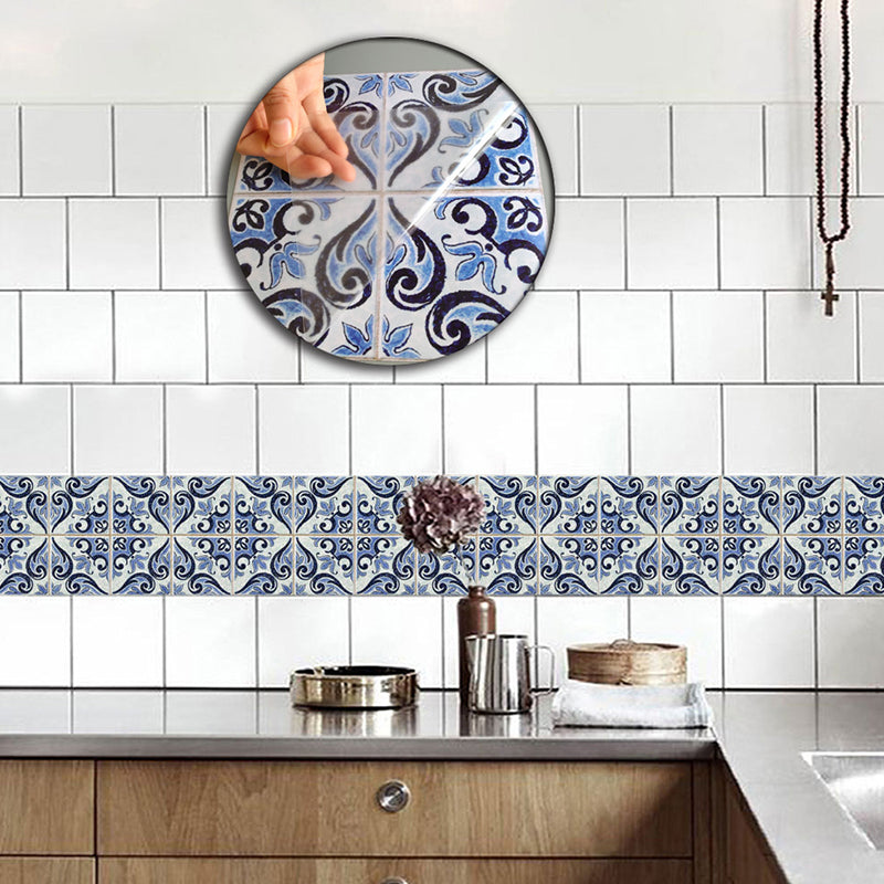 Smooth Blue Wallpaper Panel Bohemian Scroll Flowers Adhesive Wall Decor, 8' L x 8" W Clearhalo 'Wall Decor' 'Wallpaper' 1424906