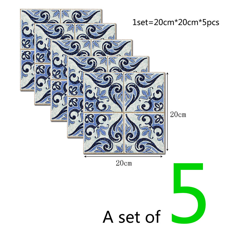 Smooth Blue Wallpaper Panel Bohemian Scroll Flowers Adhesive Wall Decor, 8' L x 8" W Clearhalo 'Wall Decor' 'Wallpaper' 1424907