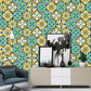 Ethnic Flowers Stick On Wallpaper Panels for Living Room, Yellow-Green, 9' L x 8" W Clearhalo 'Wall Decor' 'Wallpaper' 1425004