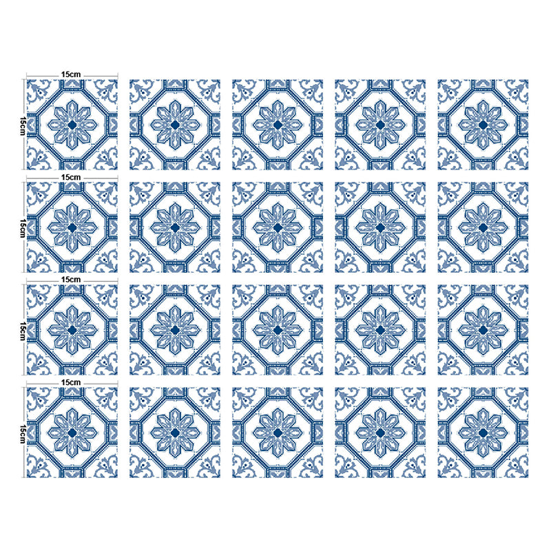 Blue Flower Wallpaper Panels Self-Sticking Bathroom Bohemian Wall Covering (20 Pcs) Clearhalo 'Wall Decor' 'Wallpaper' 1425043