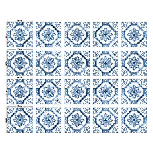 Blue Flower Wallpaper Panels Self-Sticking Bathroom Bohemian Wall Covering (20 Pcs) Clearhalo 'Wall Decor' 'Wallpaper' 1425043