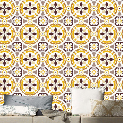 Seamless Circle Pattern Wallpaper Panel Boho Self-Adhesive Kitchen Wall Art, 8.6-sq ft Purple-Yellow Clearhalo 'Wall Decor' 'Wallpaper' 1425050