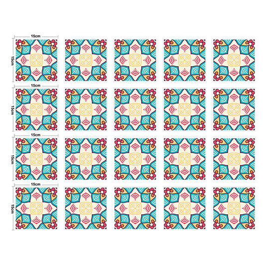 Symmetric Flower Print Peel Wallpaper Panel Boho Smooth Wall Decor in Red-Yellow-Blue Clearhalo 'Wall Decor' 'Wallpaper' 1425065