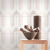 Stick On Arrow Wallpaper Panels PVC Contemporary Wall Decor in Brown on White for Kitchen White