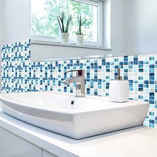 Blue-White Mosaics Wallpaper Panels Removable Modern Toilet Wall Art, Peel and Stick Clearhalo 'Wall Decor' 'Wallpaper' 1425109
