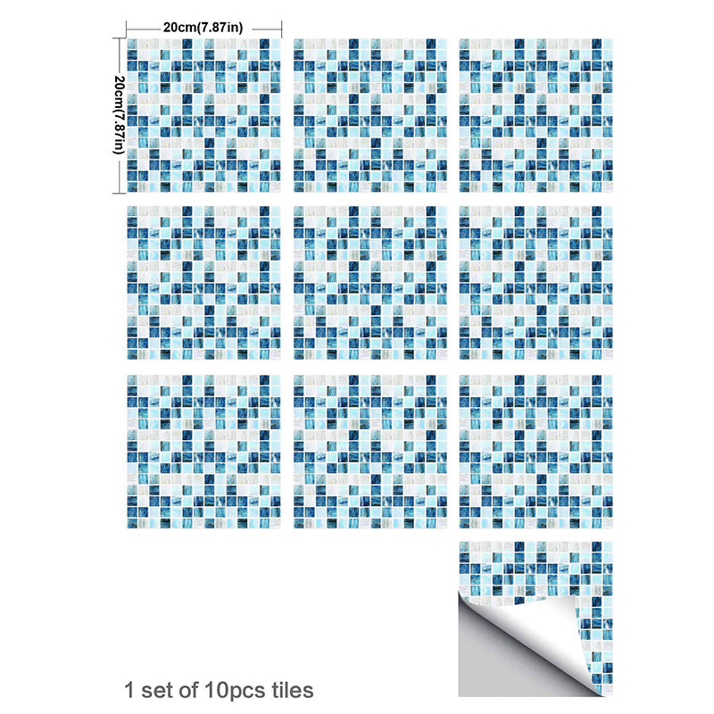 Blue-White Mosaics Wallpaper Panels Removable Modern Toilet Wall Art, Peel and Stick Clearhalo 'Wall Decor' 'Wallpaper' 1425110