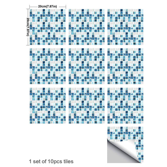 Blue-White Mosaics Wallpaper Panels Removable Modern Toilet Wall Art, Peel and Stick Clearhalo 'Wall Decor' 'Wallpaper' 1425110