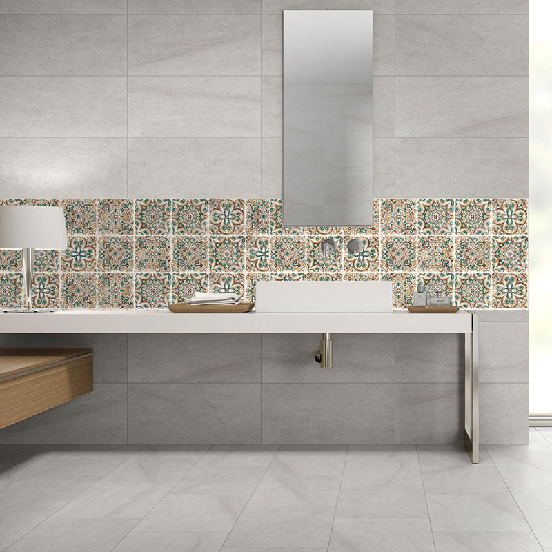 Boho Floral Self Sticking Wallpaper Panel Grey-Green Bedroom Wall Art, 8' L x 8" W Clearhalo 'Wall Decor' 'Wallpaper' 1425128