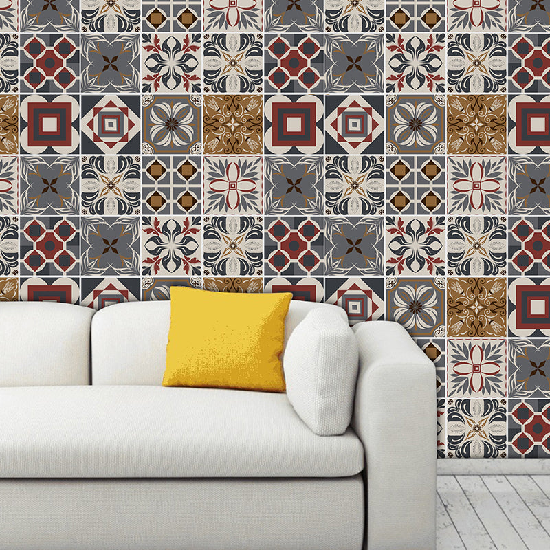 Bohemian Tribal Pattern Wallpaper Panel for Bathroom 4.3-sq ft Adhesive Wall Decor in Red-Blue Red-Blue Clearhalo 'Wall Decor' 'Wallpaper' 1425134