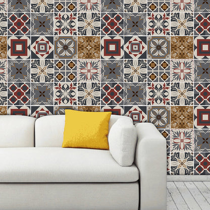 Bohemian Tribal Pattern Wallpaper Panel for Bathroom 4.3-sq ft Adhesive Wall Decor in Red-Blue Red-Blue Clearhalo 'Wall Decor' 'Wallpaper' 1425134