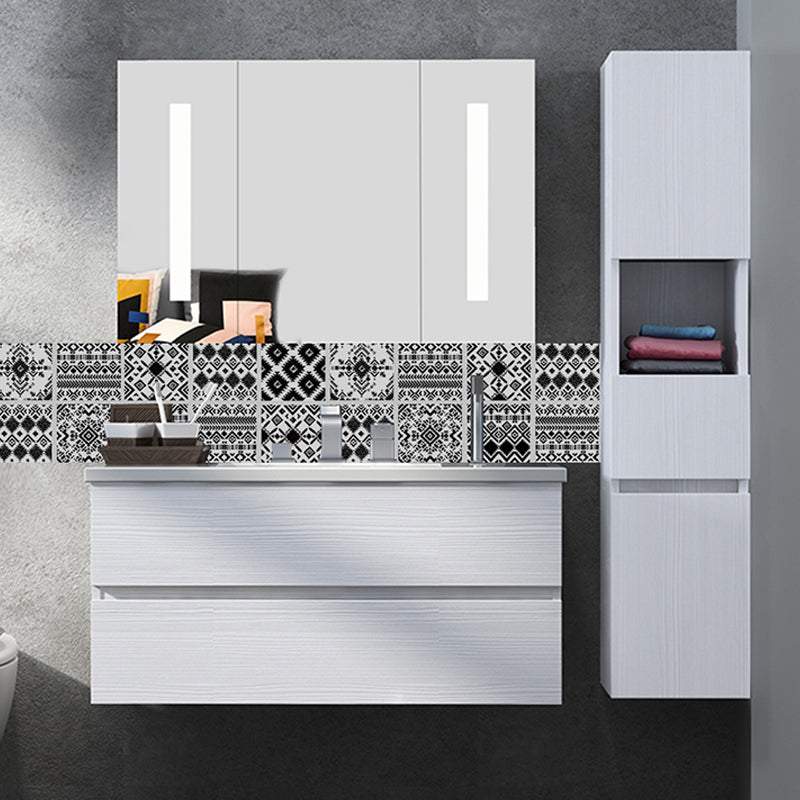 Exotic Mixed Pattern Adhesive Wallpaper Panels for Bathroom, Black and White, 8' L x 8" W Clearhalo 'Wall Decor' 'Wallpaper' 1425157