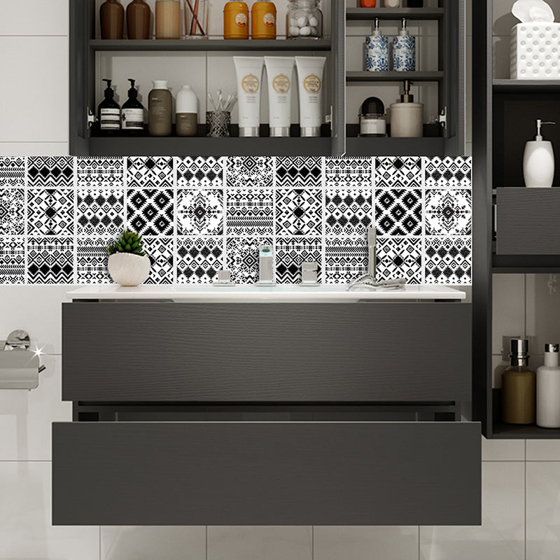 Exotic Mixed Pattern Adhesive Wallpaper Panels for Bathroom, Black and White, 8' L x 8" W Clearhalo 'Wall Decor' 'Wallpaper' 1425158