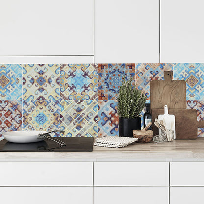 Bohemia Symmetric Wallpaper Panels for Kitchen 8' x 8" Wall Decor in Orange-Blue, Peel and Paste Orange-Blue Clearhalo 'Wall Decor' 'Wallpaper' 1425179