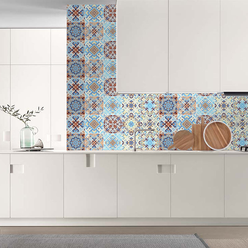 Bohemia Symmetric Wallpaper Panels for Kitchen 8' x 8" Wall Decor in Orange-Blue, Peel and Paste Clearhalo 'Wall Decor' 'Wallpaper' 1425180