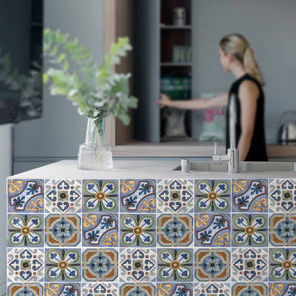 Vinyl Stick Wallpaper Panel Bohemian Botanix Wall Covering for Kitchen, Easy Peel Off Orange-Blue Clearhalo 'Wall Decor' 'Wallpaper' 1425202