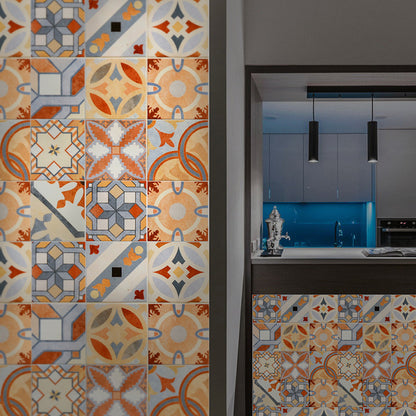 Boho Mosaics Tile Stick Wallpaper Panel Orange-Blue Kitchen Wall Covering, 8' x 8" Orange-Blue Clearhalo 'Wall Decor' 'Wallpaper' 1425239