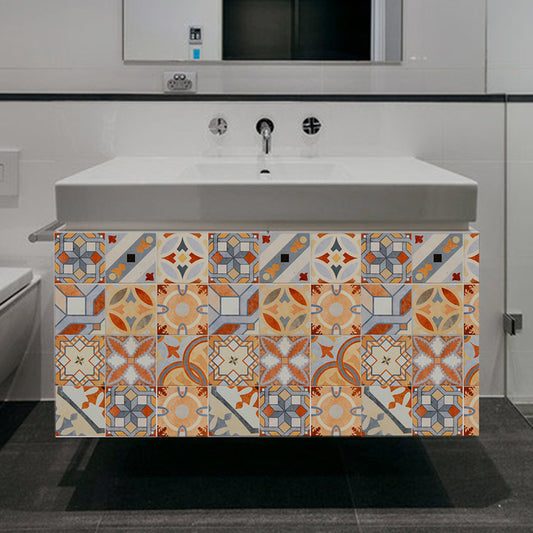 Boho Mosaics Tile Stick Wallpaper Panel Orange-Blue Kitchen Wall Covering, 8' x 8" Clearhalo 'Wall Decor' 'Wallpaper' 1425240