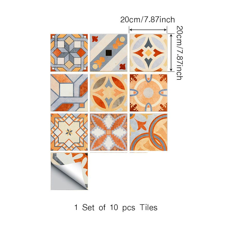Boho Mosaics Tile Stick Wallpaper Panel Orange-Blue Kitchen Wall Covering, 8' x 8" Clearhalo 'Wall Decor' 'Wallpaper' 1425242
