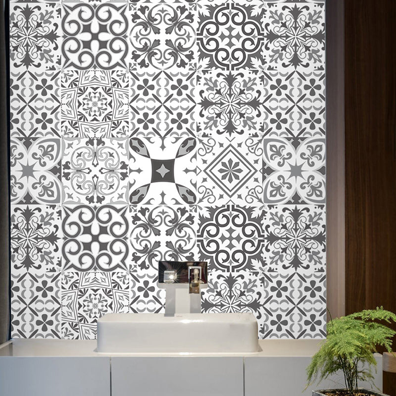 Ethnic Baroque Tiles Wallpaper Panel for Restaurant, Black and White, 8' L x 8" W, Adhesive Clearhalo 'Wall Decor' 'Wallpaper' 1425255
