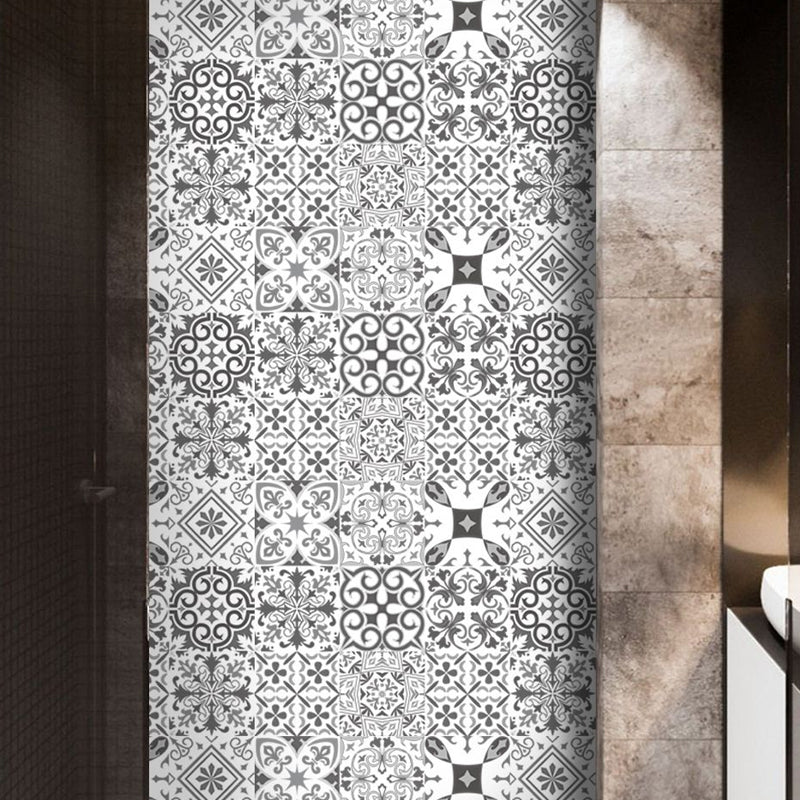 Ethnic Baroque Tiles Wallpaper Panel for Restaurant, Black and White, 8' L x 8" W, Adhesive Clearhalo 'Wall Decor' 'Wallpaper' 1425256