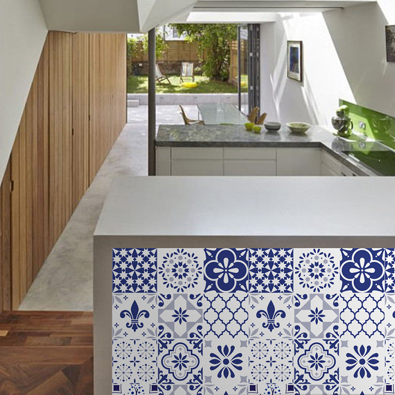 Bohemia Tile Wallpaper Panel Set Blue Peel and Paste Wall Covering for Living Room Blue A Clearhalo 'Wall Decor' 'Wallpaper' 1425258