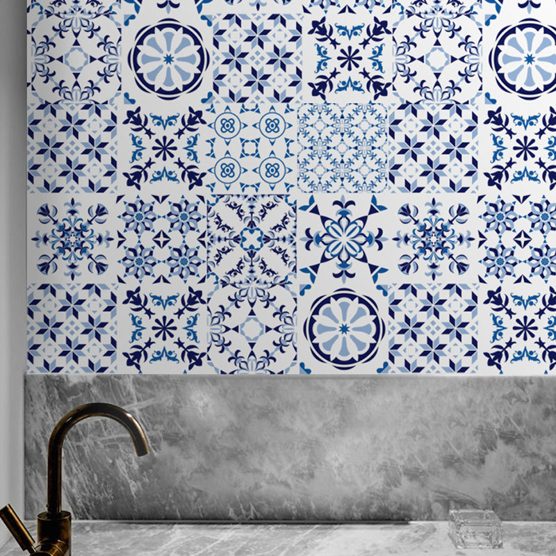 Bohemia Tile Wallpaper Panel Set Blue Peel and Paste Wall Covering for Living Room Blue B Clearhalo 'Wall Decor' 'Wallpaper' 1425262