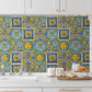 Adhesive Egyptian Tiles Wallpaper Panel in Blue-Yellow-Green Bohemian Style Wall Decor for Kitchen Clearhalo 'Wall Decor' 'Wallpaper' 1425280