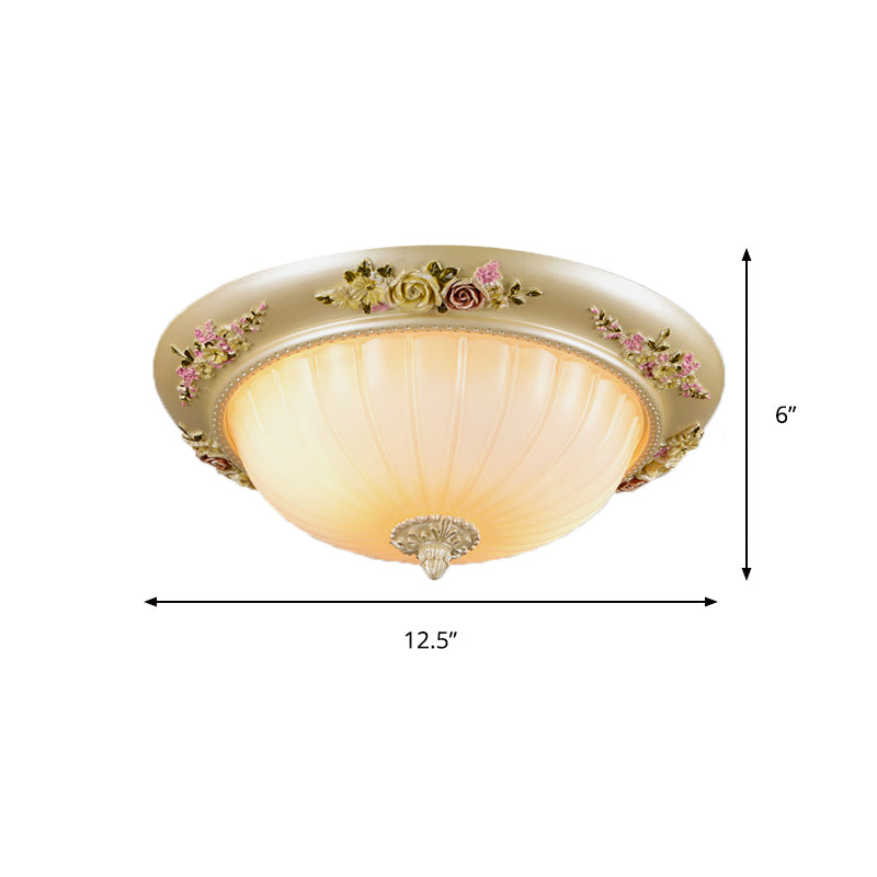 Beige 2/3-Head Flush Light Farmhouse Fluted Glass Domed Ceiling Lighting, 12.5"/14.5"/19" Width - Clearhalo - 'Ceiling Lights' - 'Close To Ceiling Lights' - 'Close to ceiling' - 'Flush mount' - Lighting' - 1425328