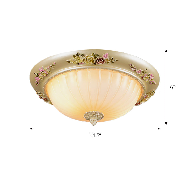 Beige 2/3-Head Flush Light Farmhouse Fluted Glass Domed Ceiling Lighting, 12.5"/14.5"/19" Width - Clearhalo - 'Ceiling Lights' - 'Close To Ceiling Lights' - 'Close to ceiling' - 'Flush mount' - Lighting' - 1425329