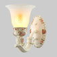 Conical Living Room Sconce Light Countryside Ribbed Milky Glass 1/2-Bulb White Wall Lighting Fixture with Floral Decor Clearhalo 'Wall Lamps & Sconces' 'Wall Lights' Lighting' 1425354