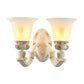 Conical Living Room Sconce Light Countryside Ribbed Milky Glass 1/2-Bulb White Wall Lighting Fixture with Floral Decor Clearhalo 'Wall Lamps & Sconces' 'Wall Lights' Lighting' 1425358
