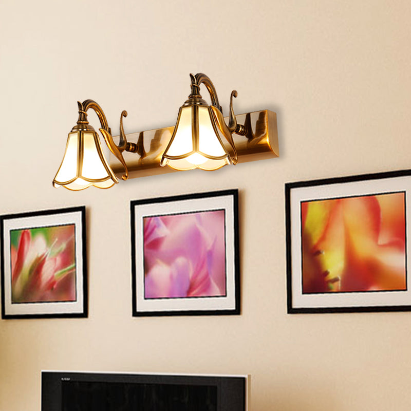Flower Bathroom Vanity Lighting Rustic Style White Glass 2/3/4 Bulbs Gold Wall Mounted Light Fixture 2.0 Gold Clearhalo 'Vanity Lights' 'Wall Lights' Lighting' 1425461