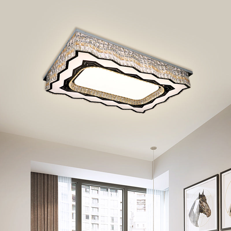 Clear Crystal Blocks LED Flush Light Contemporary Nickel Rectangle Parlor Close to Ceiling Lamp - Nickel - Clearhalo - 'Ceiling Lights' - 'Close To Ceiling Lights' - 'Close to ceiling' - 'Flush mount' - Lighting' - 1425608