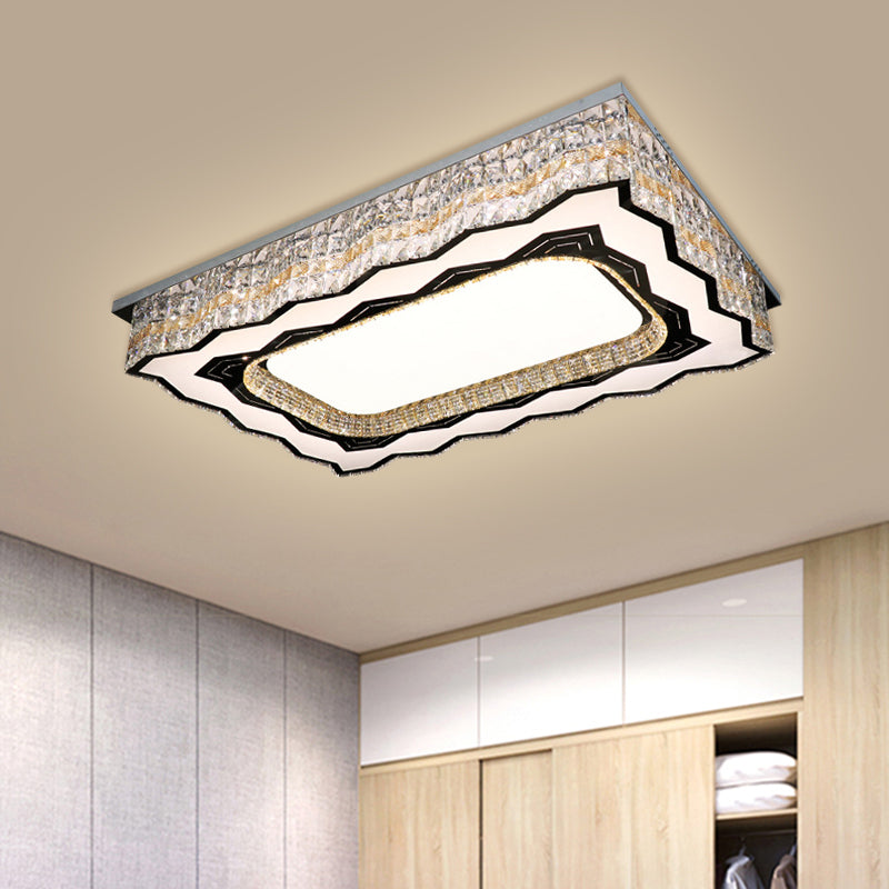 Clear Crystal Blocks LED Flush Light Contemporary Nickel Rectangle Parlor Close to Ceiling Lamp - Clearhalo - 'Ceiling Lights' - 'Close To Ceiling Lights' - 'Close to ceiling' - 'Flush mount' - Lighting' - 1425609