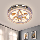 LED Round Flushmount Light Contemporary Stainless-Steel Finish Clear Crystal Blocks Ceiling Lamp with Flower Pattern - Clearhalo - 'Ceiling Lights' - 'Close To Ceiling Lights' - 'Close to ceiling' - 'Flush mount' - Lighting' - 1425632